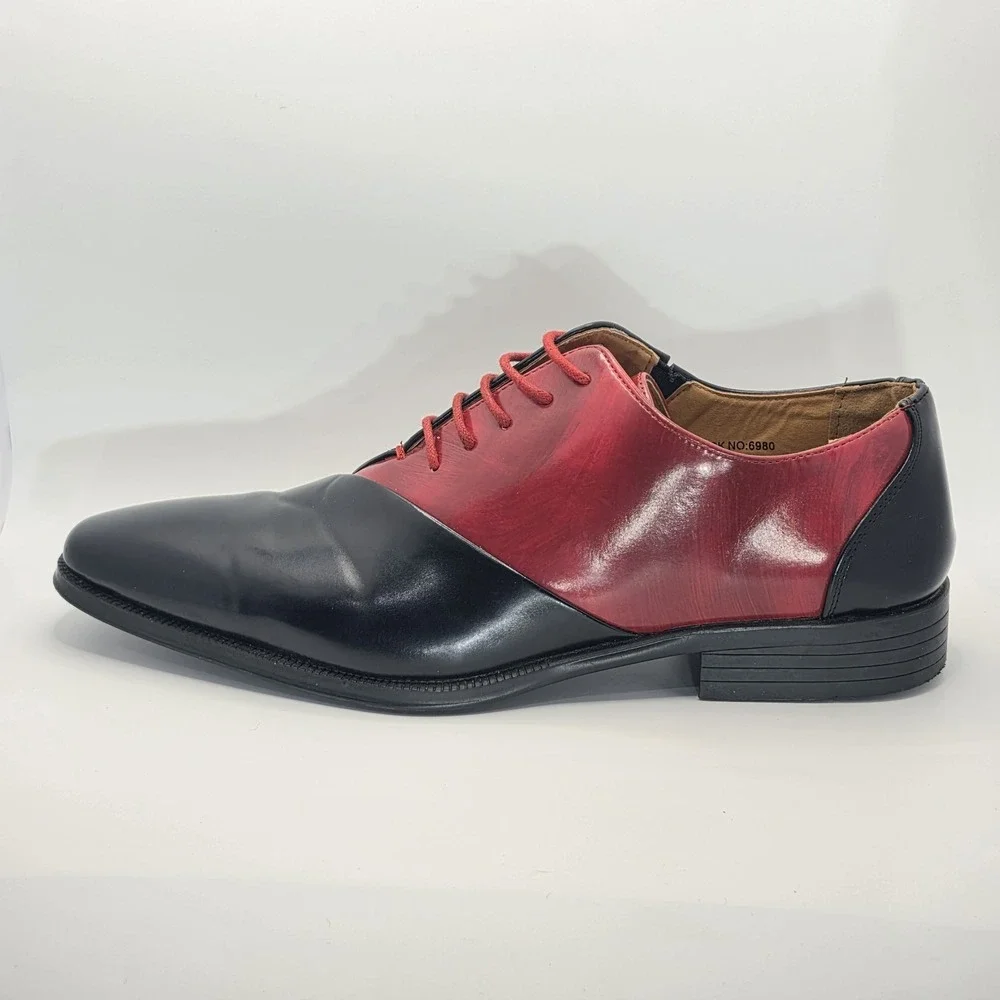 Antonio Cerrelli 6980 Men Dress Shoes Black Red Two Tone Oxfords Lace Up Sz 8.5